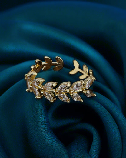 Gold Plated Modern Nature Inspired Marquise CZ Adjustable Ring