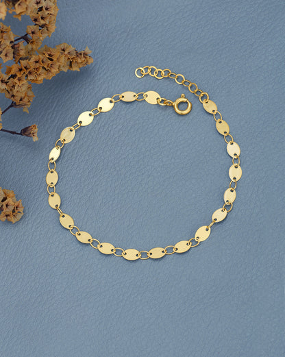 18kt Gold Plated Contemporary Oval Disc Charm Adjustable Bracelet
