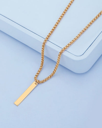 Men 18kt Gold Plated Dangling Bar Pendant and Chain