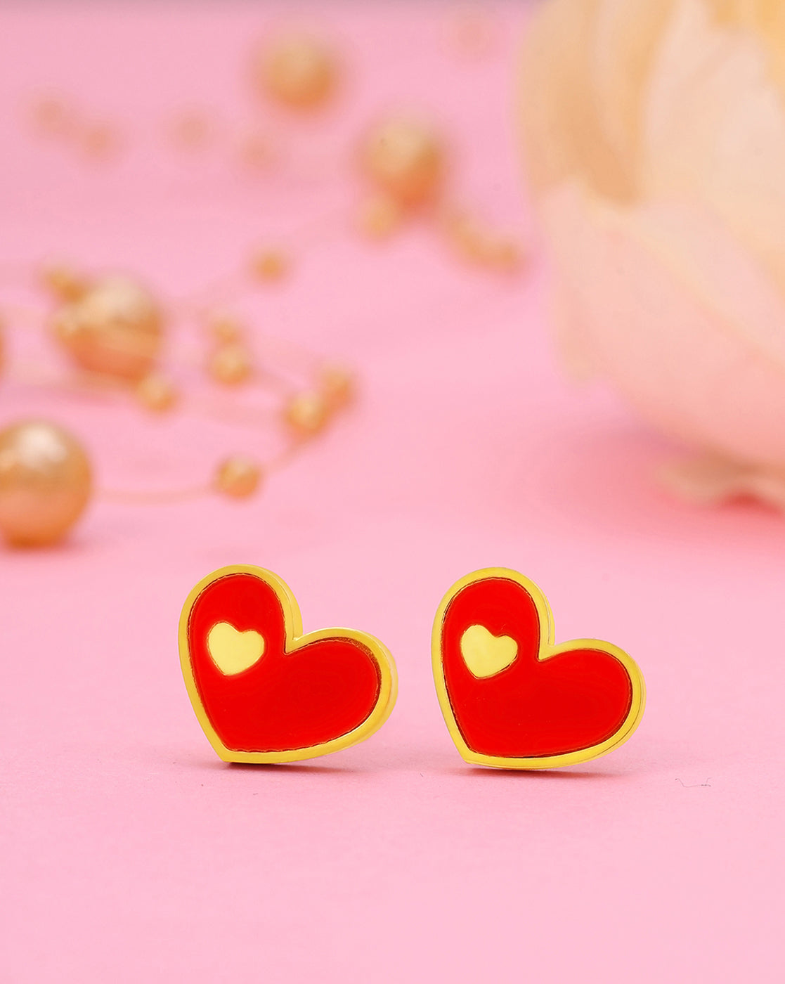 18kt Gold Plated Mini Red Enamel Heart Stud Earring