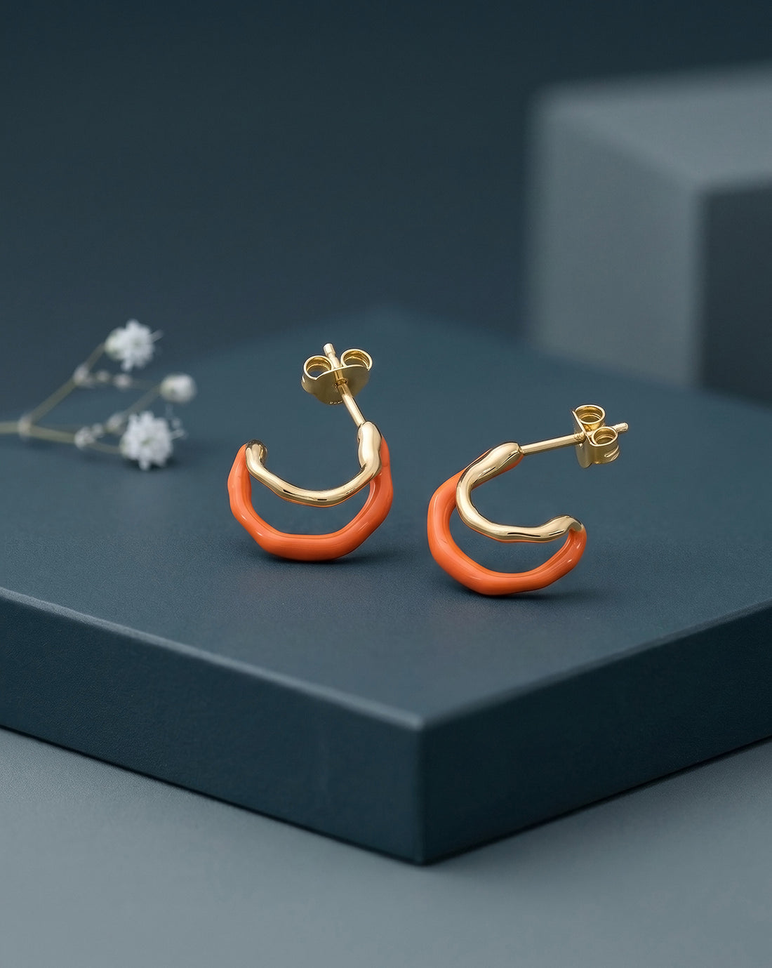 18kt Gold Plated Enamel Half Hoop Earring