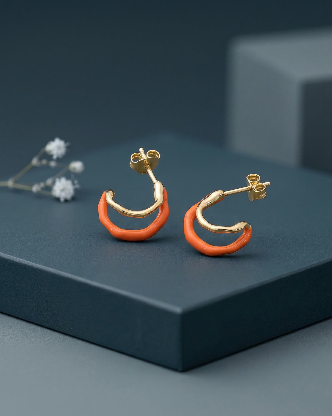 18kt Gold Plated Enamel Half Hoop Earring
