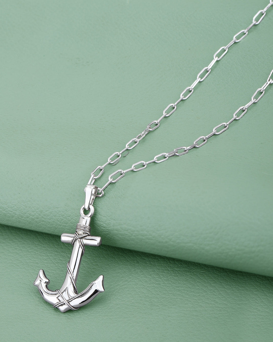 Rhodium Plated Anchor Pendant and Chain for men