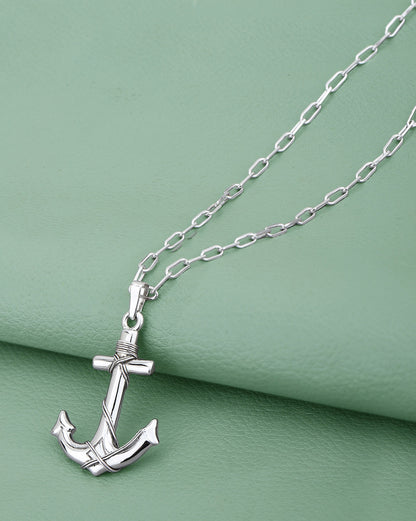 Rhodium Plated Anchor Pendant and Chain for men