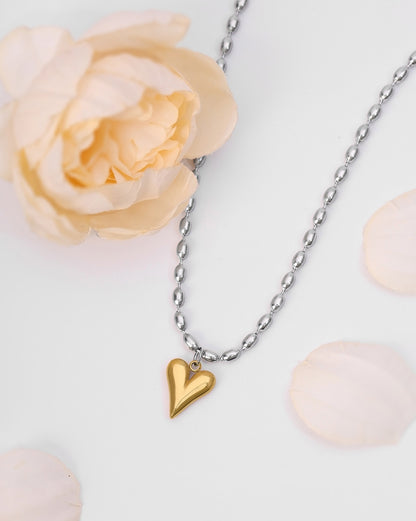 Dual Toned Plated Puff Heart Pendant with Fancy Chain