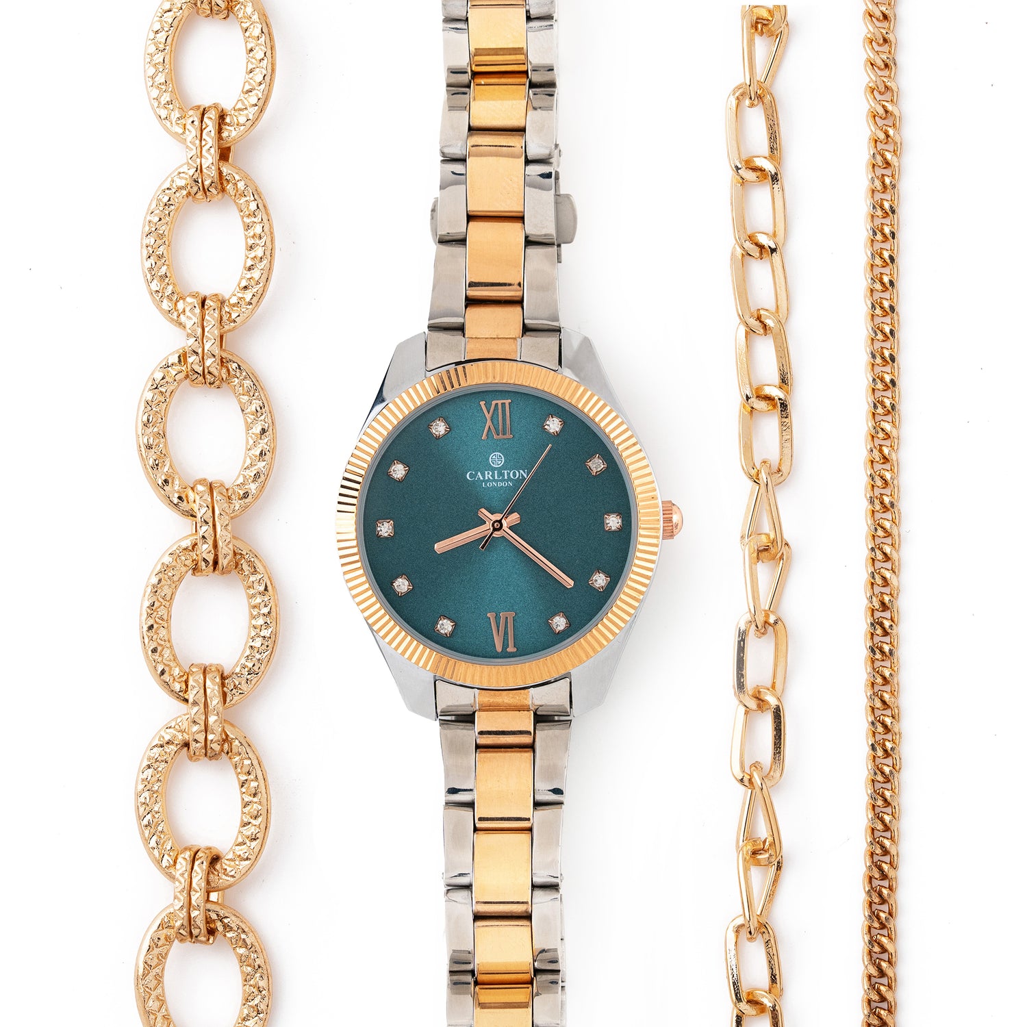 Women Gift Set 4 Of Blue Dial Watch + 3  Bracelets CLPLG076