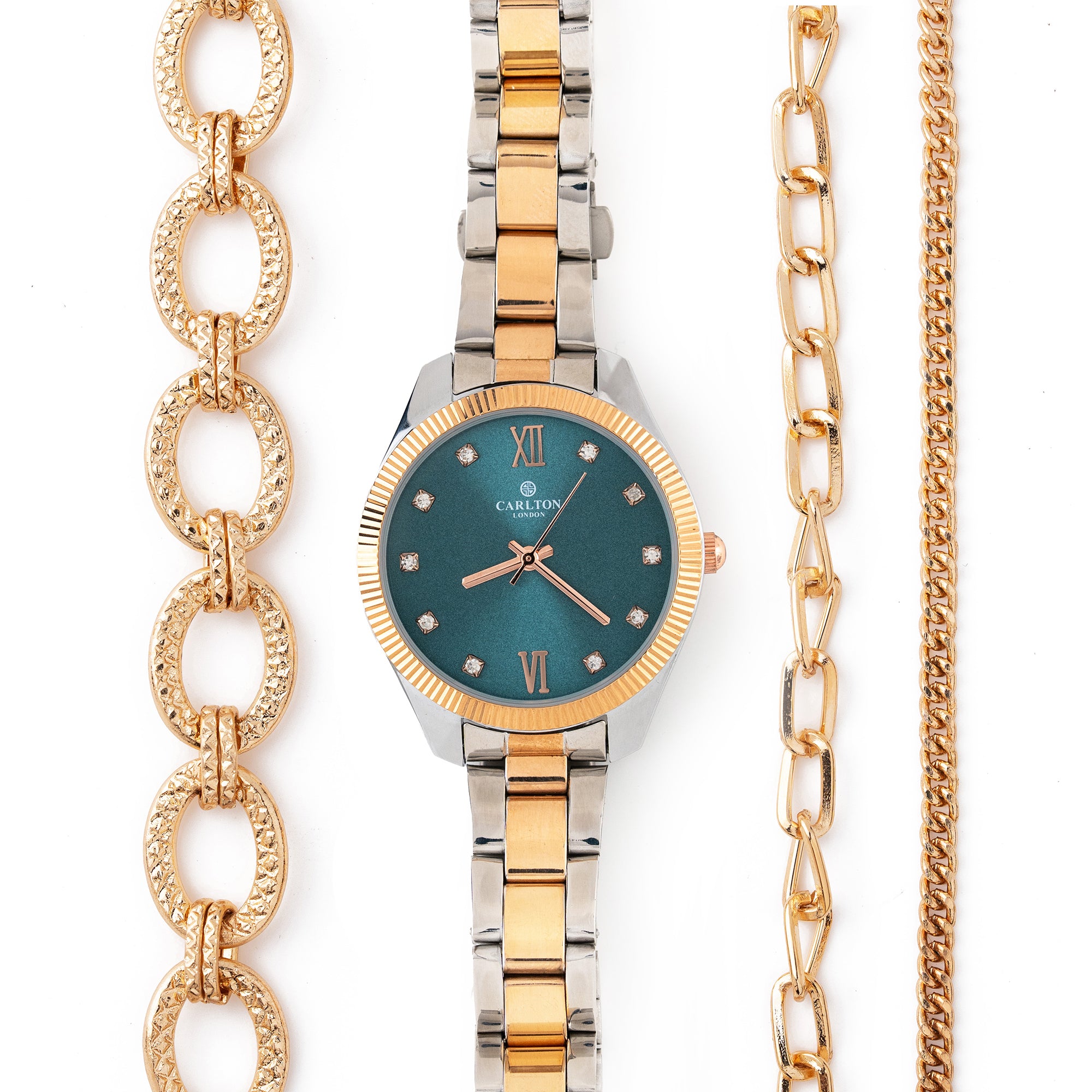 Women Gift Set 4 Of Blue Dial Watch + 3  Bracelets CLPLG076