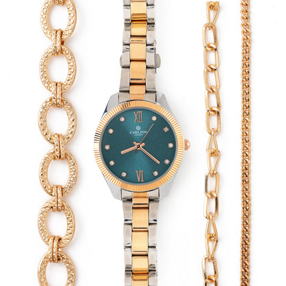Women Gift Set 4 Of Blue Dial Watch + 3  Bracelets CLPLG076