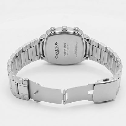 Carlton London Sterling Men’s Watch - Silver Square Dial, Silver Stainless Steel Strap - CLSTBSVR