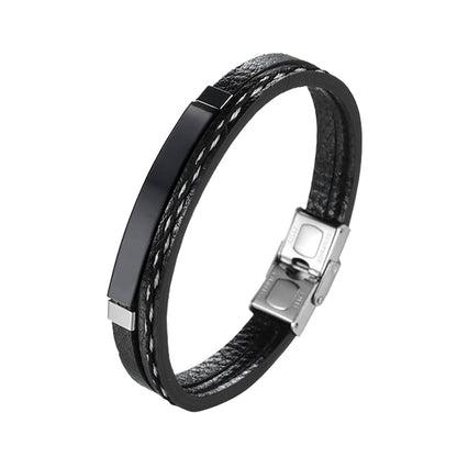 Men Black Leather Nomad Bracelet  - CLJW-37