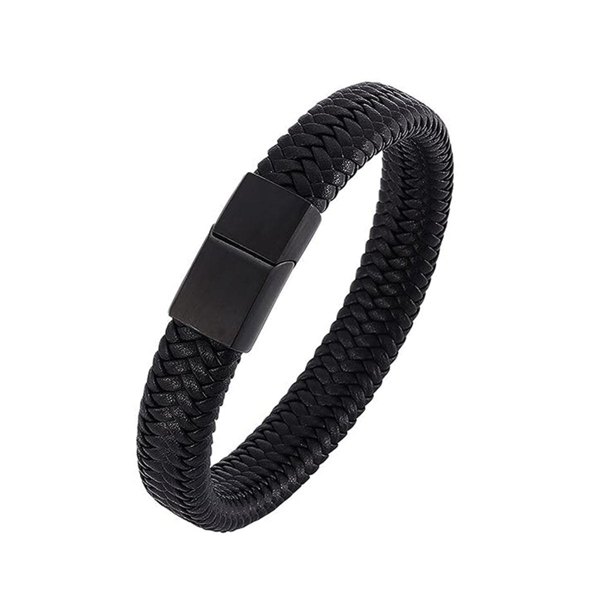 Men Black Leather Terra Band Bracelet  - CLJW-38