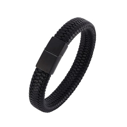 Men Black Leather Terra Band Bracelet  - CLJW-38