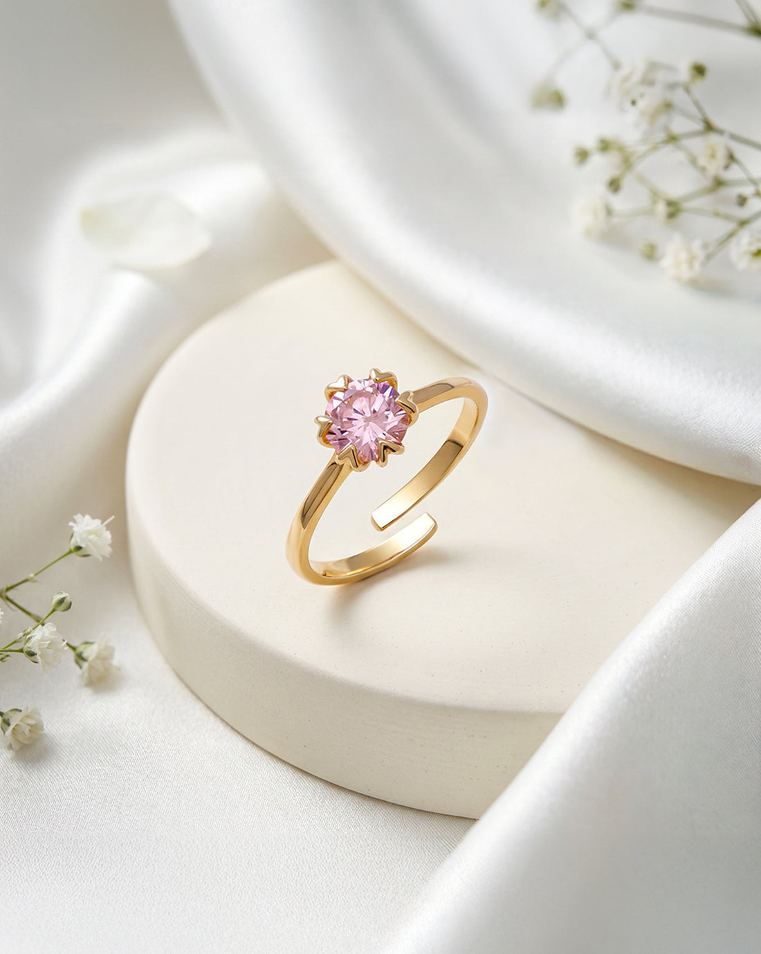 18kt Gold Plated CZ Floral Adjustable Ring