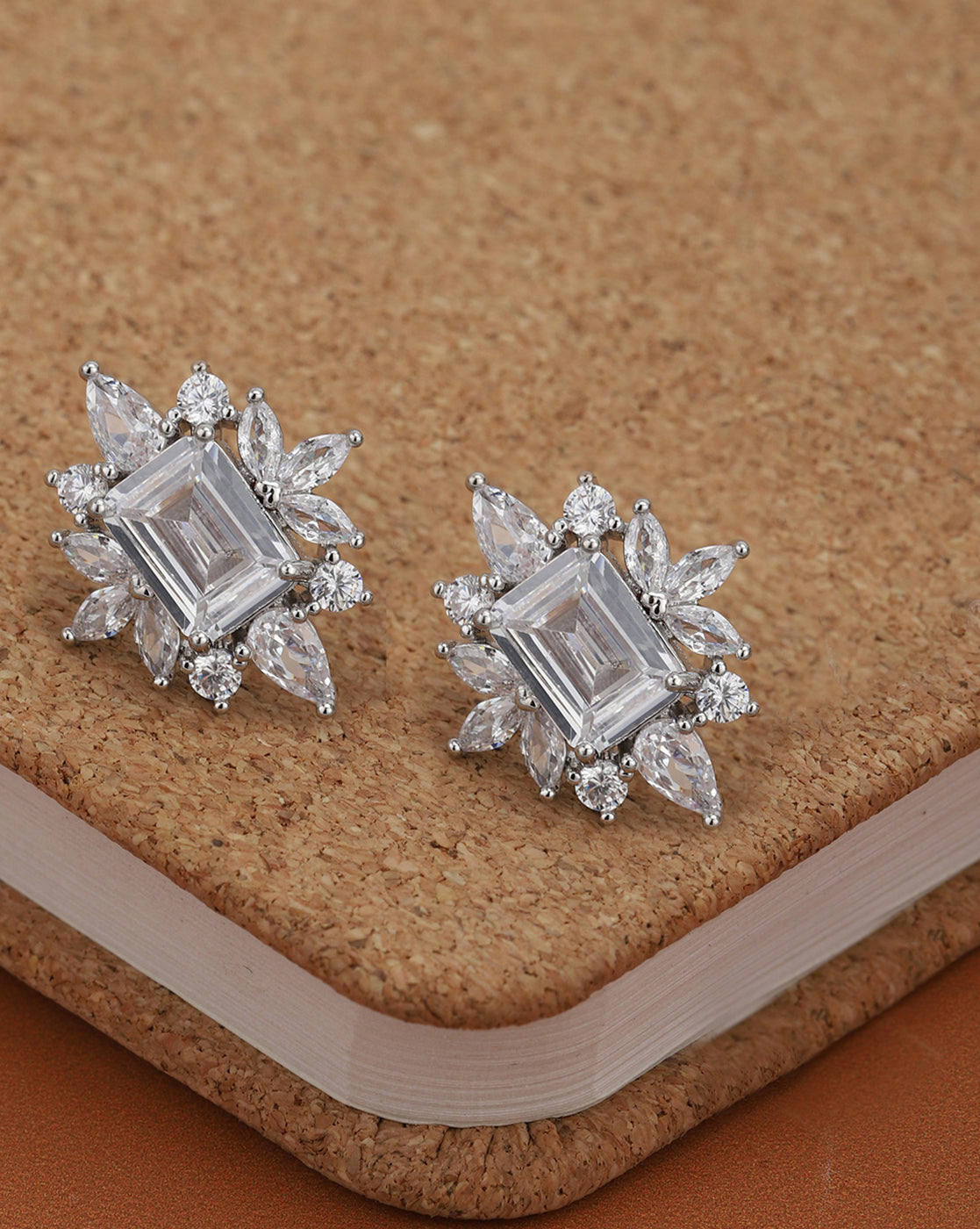 Silver Plated Sparkling Baguette Solitaire CZ Statement Studs