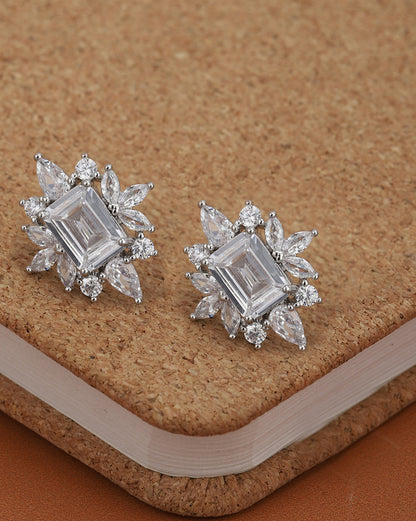 Silver Plated Sparkling Baguette Solitaire CZ Statement Studs