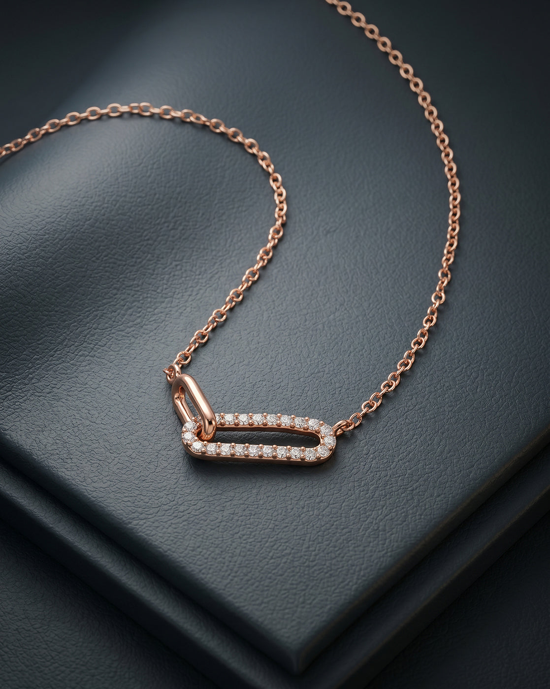 18kt Rose Gold Plated CZ Link Interlocking Necklace