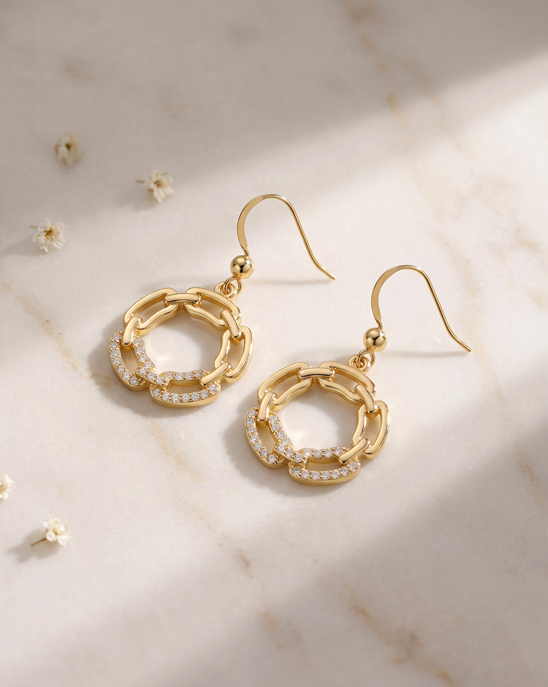 18kt Gold Plated CZ Interlocking Drop Earring