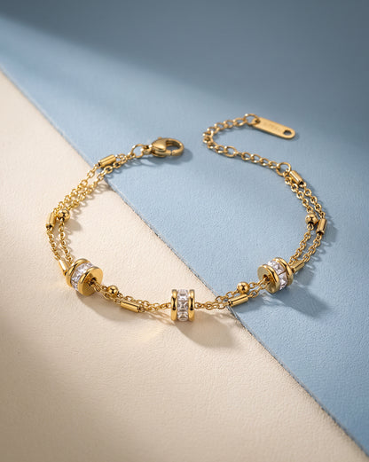 Premium Gold Plated Metallic Round CZ Studded Double Layered Bracelet