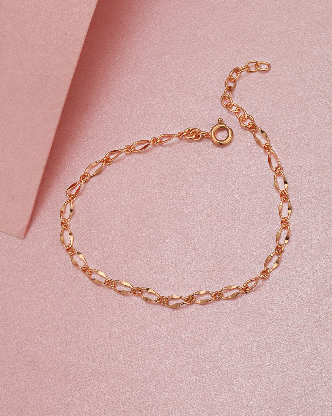 18kt Rose Gold Plated Textured Link Chain Adjustable  Bracelet
