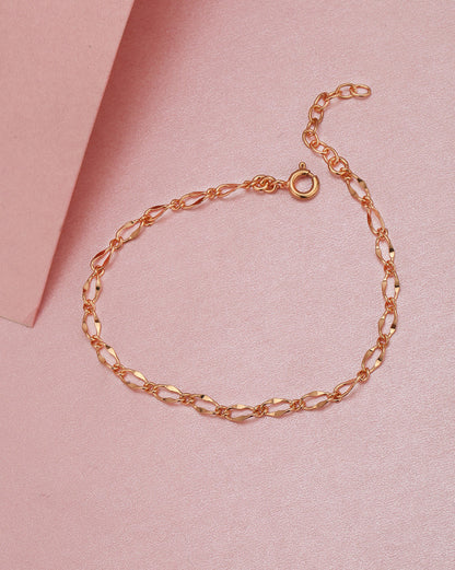 18kt Rose Gold Plated Textured Link Chain Adjustable  Bracelet