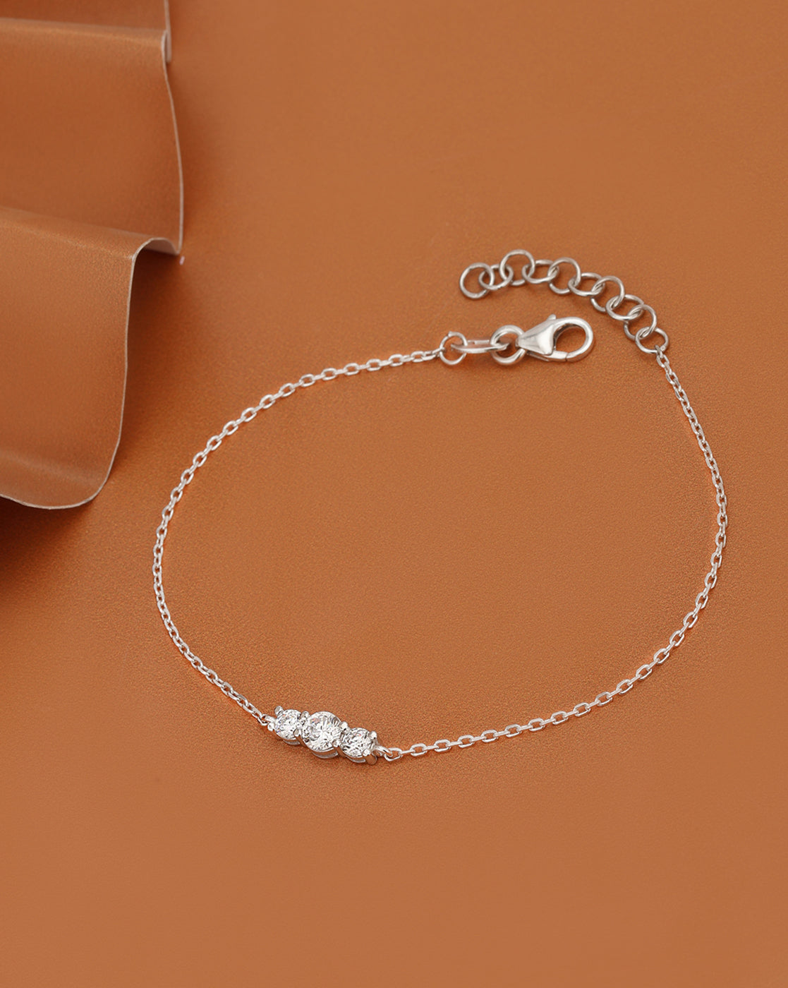 Rhodium-Plated Dainty White Solitaire Elegant Chain Adjustable Bracelet