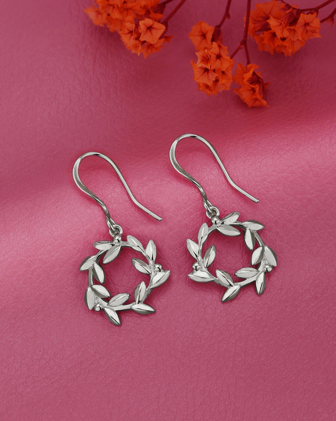 Rhodium Plated Elegant Floral Wreath Drop Earring