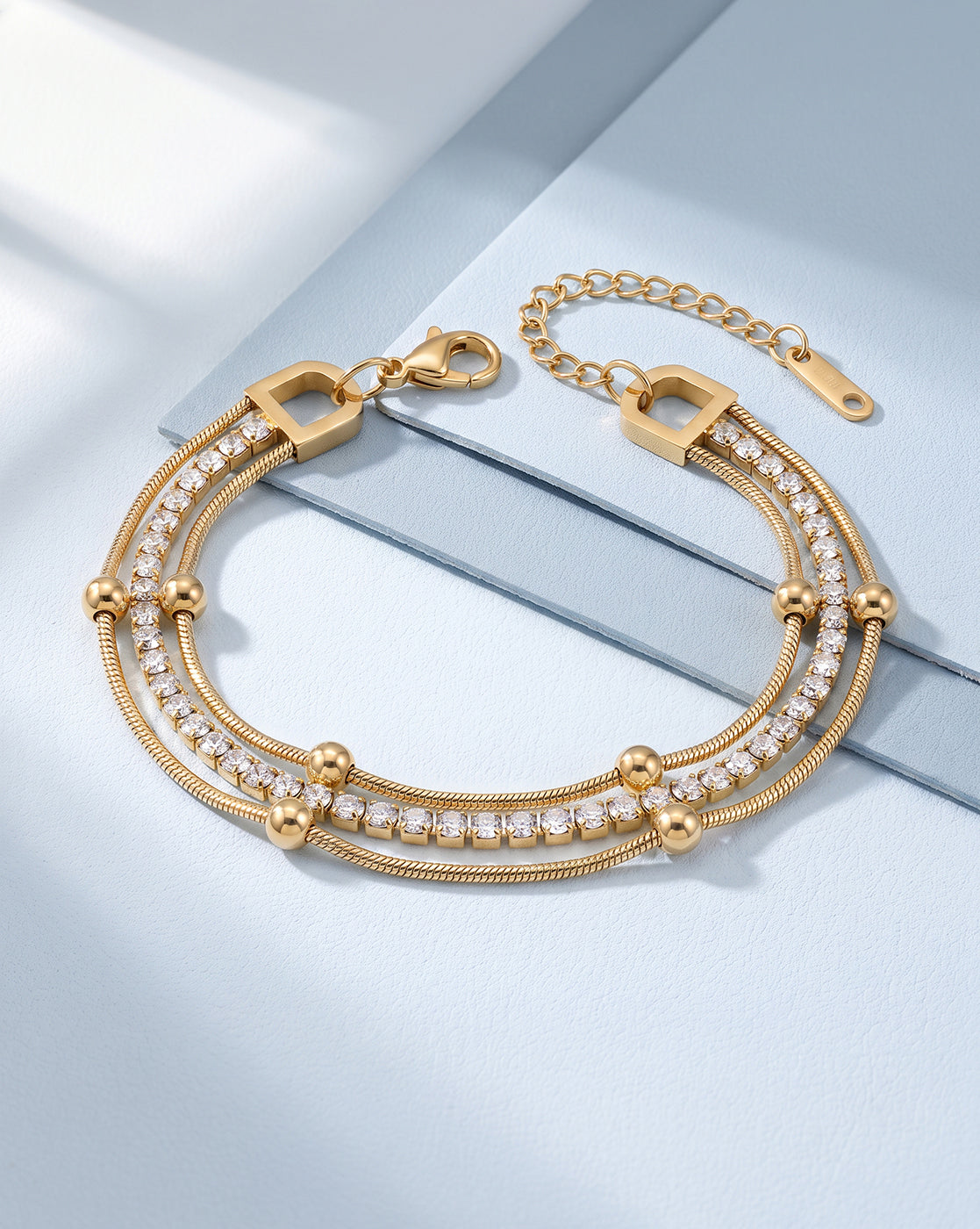 Gold Plated CZ Studded and Layered Tennis Bracelet
