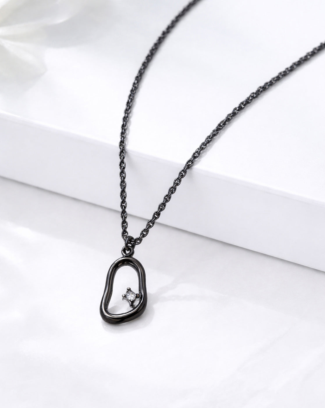 Men Black Asymmetric Organic Loop Pendant and Matching Dark Chain