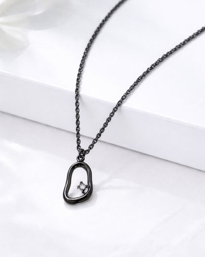 Men Black Asymmetric Organic Loop Pendant and Matching Dark Chain