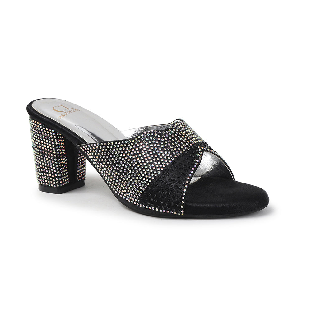 Women Lridescent Gem Embellished Block Heel Sandals