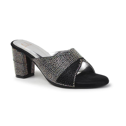 Women Lridescent Gem Embellished Block Heel Sandals