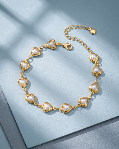Gold Plated Designer Heart Pearl Bracelet