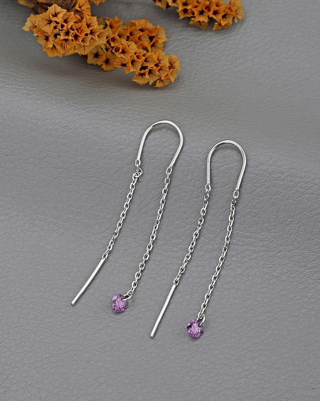 925 Sterling Silver Rhodium Plated Dangling Solitaire Threader Earring