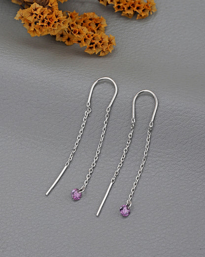 925 Sterling Silver Rhodium Plated Dangling Solitaire Threader Earring