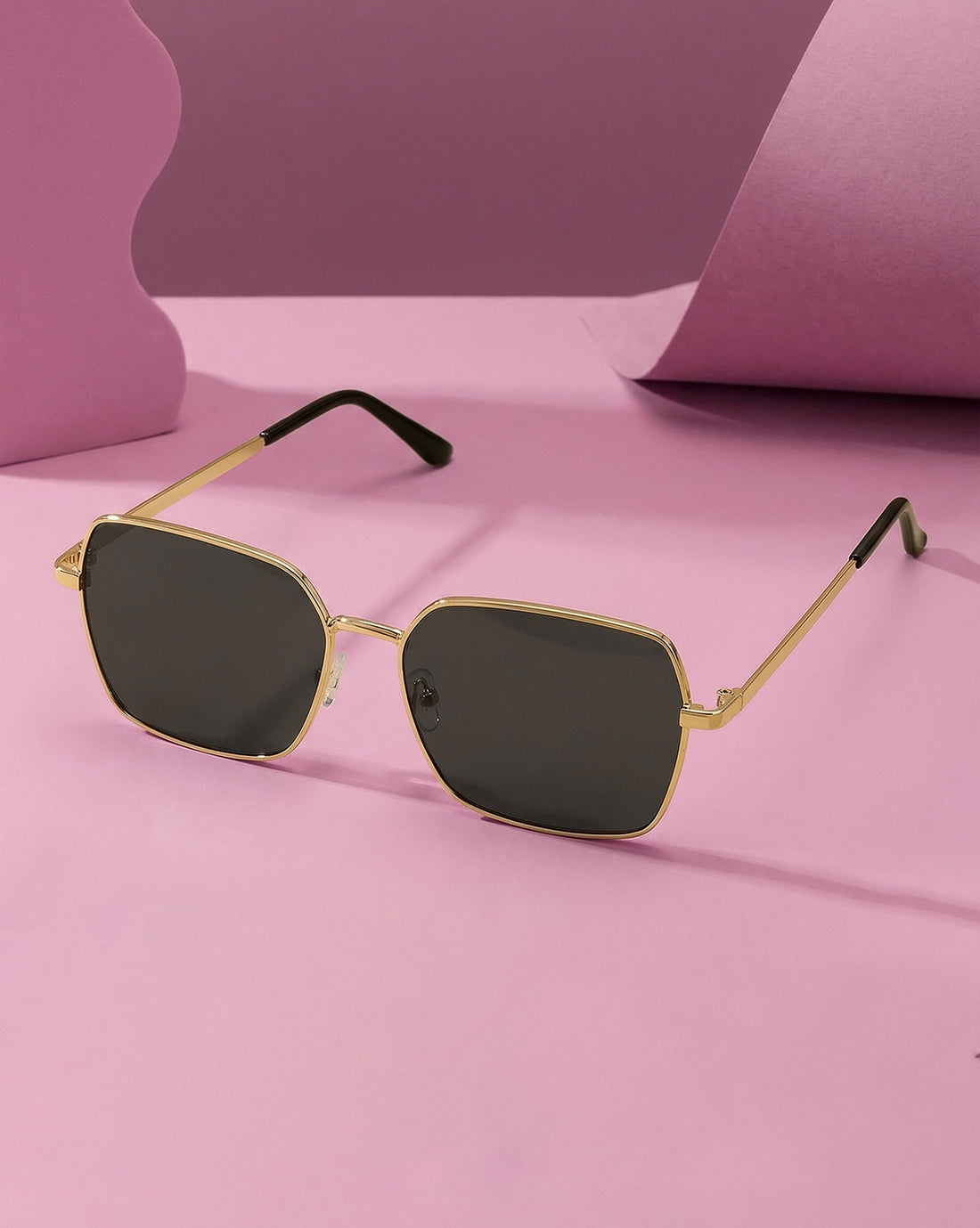 Women Gold and Black Toned Black Polarised Lens Rectangle Sunglasses