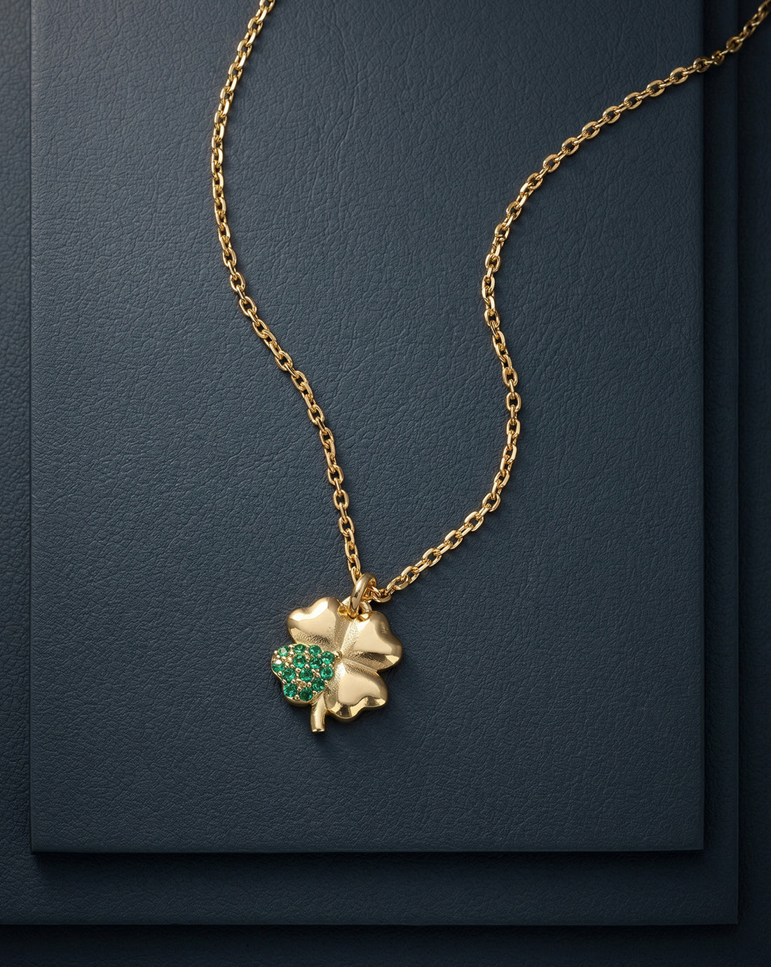 18kt Gold Plated CZ Four Clover Pendant and Chain Necklace
