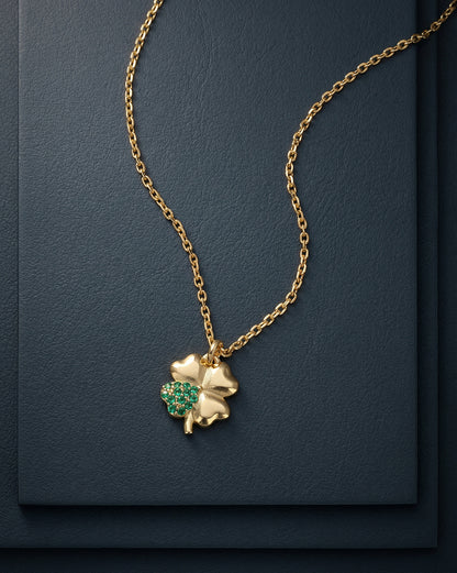 18kt Gold Plated CZ Four Clover Pendant and Chain Necklace