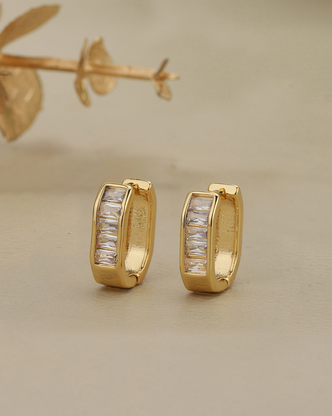 Gold Plated Petite Baguette CZ Hoop Earrings