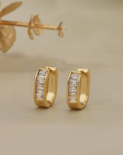 Gold Plated Petite Baguette CZ Hoop Earrings