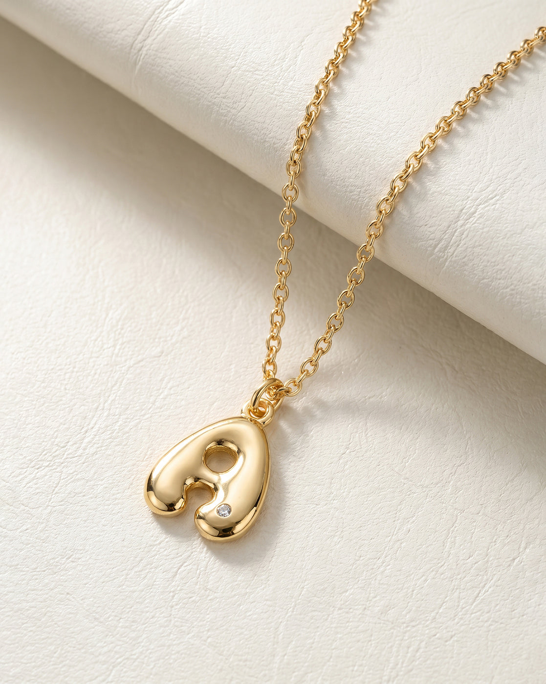 18kt Gold Plated CZ  Bubble Letter R Pendant and Chain