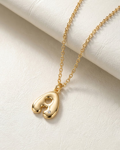 18kt Gold Plated CZ  Bubble Letter R Pendant and Chain