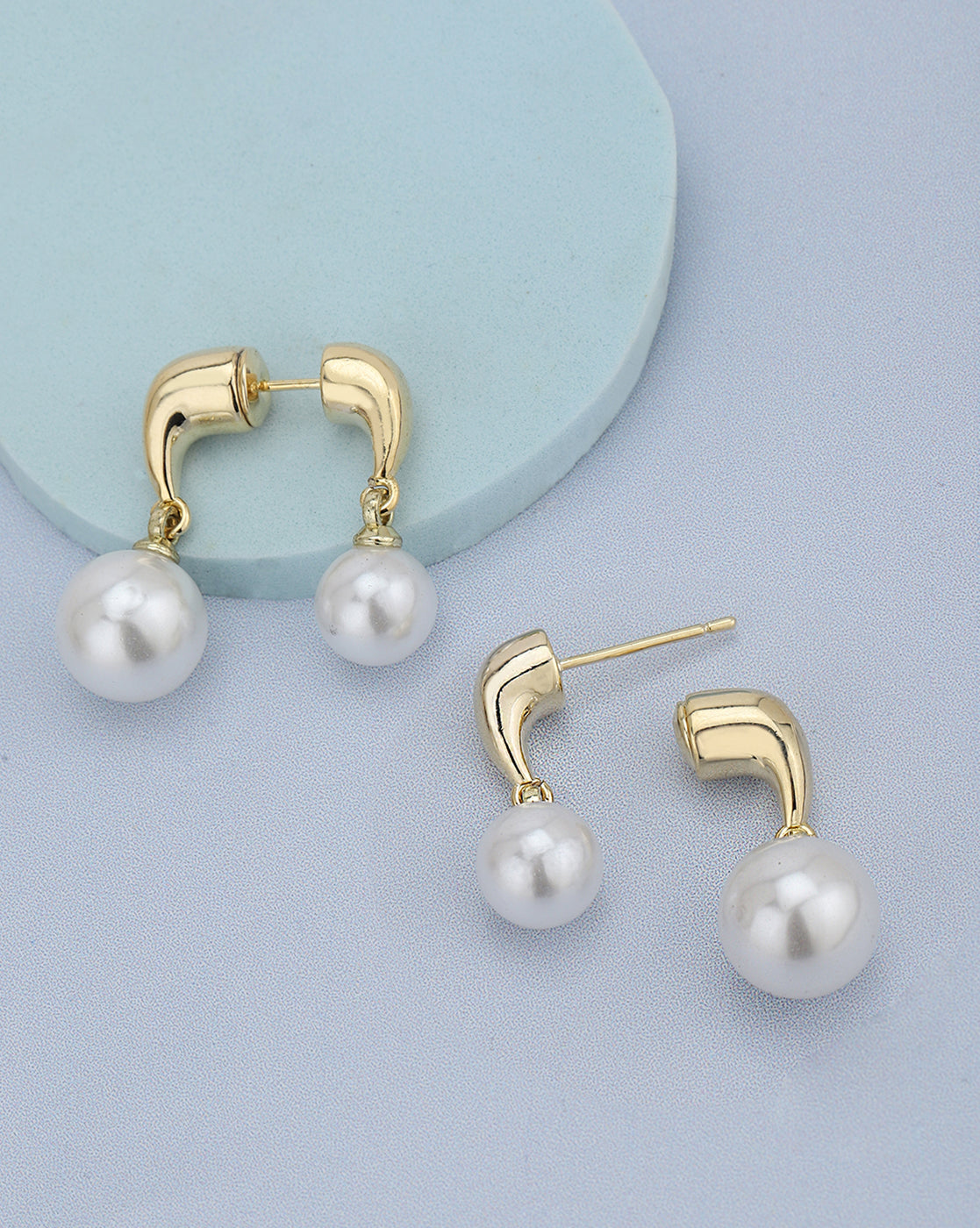 Gold Plated Modern Front-Back Jacket Pearl Earring