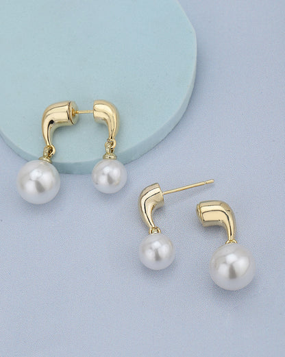 Gold Plated Modern Front-Back Jacket Pearl Earring