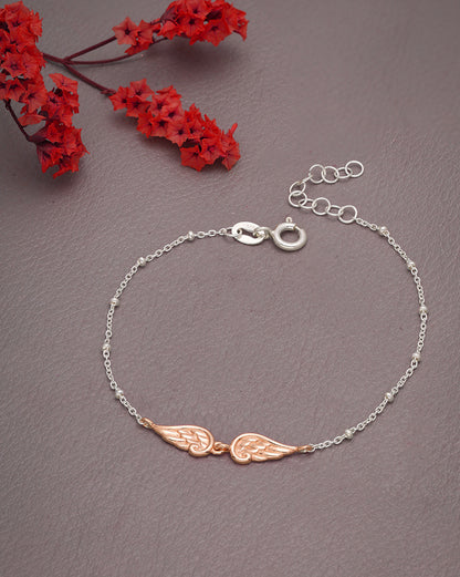 925 Sterling Silver Rhodium Plated Angel Wings Charm Bracelet