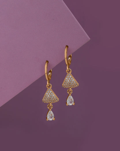 Rose Gold Plated Dangling Solitaire Triangular Hoop Earring