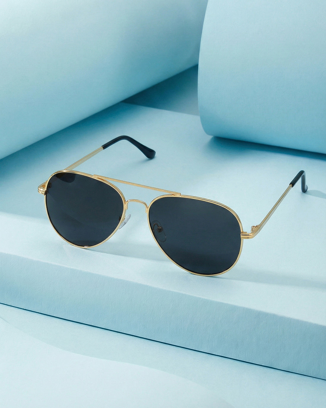 Women Gold and Black Toned Black Polarised Lens Aviator Sunglasses