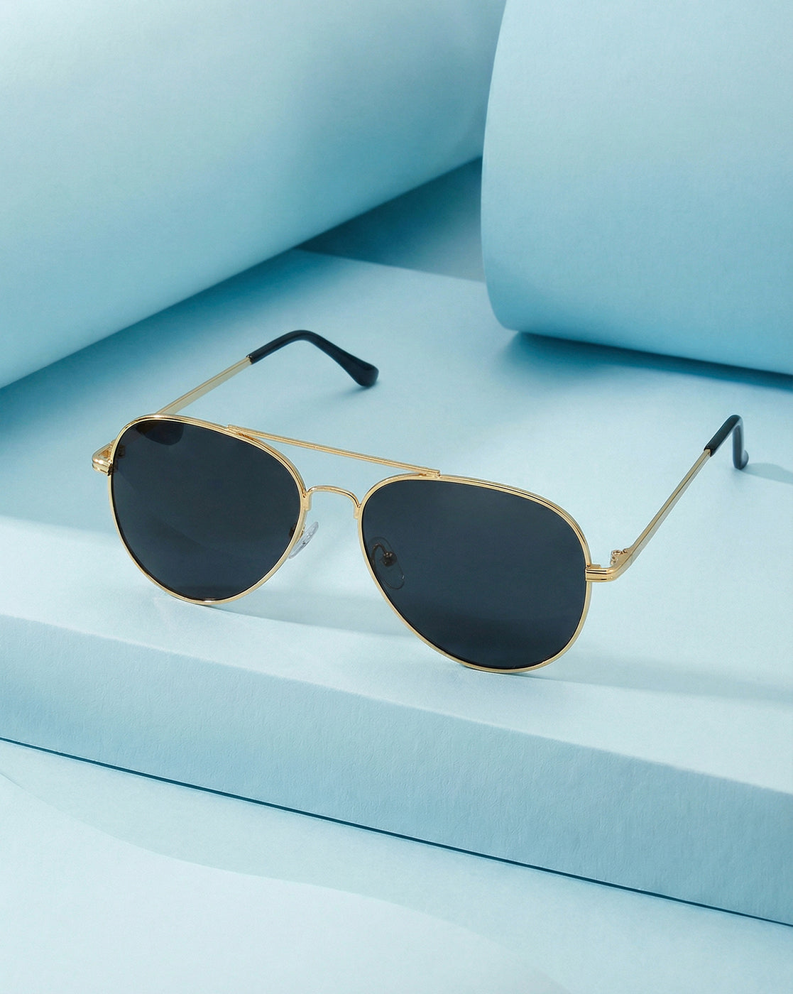 Women Gold and Black Toned Black Polarised Lens Aviator Sunglasses