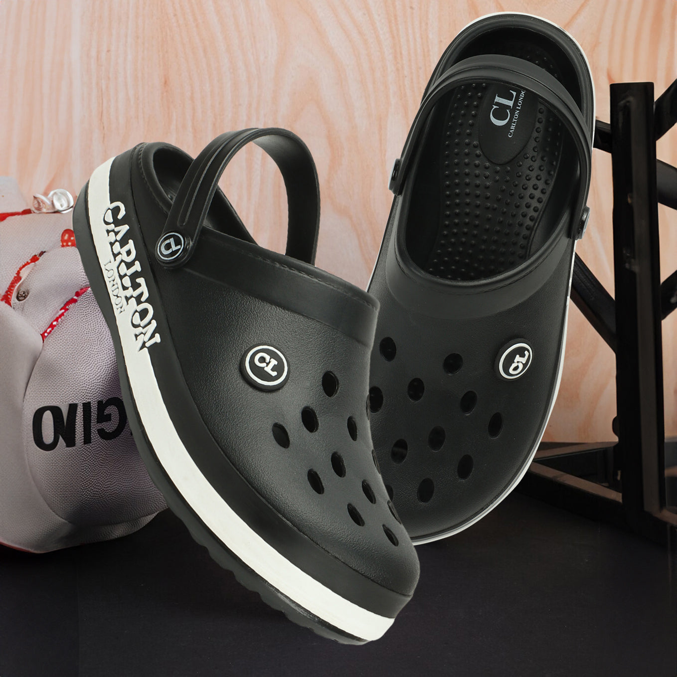 Men Perforated Two Tone Slip On Clogs