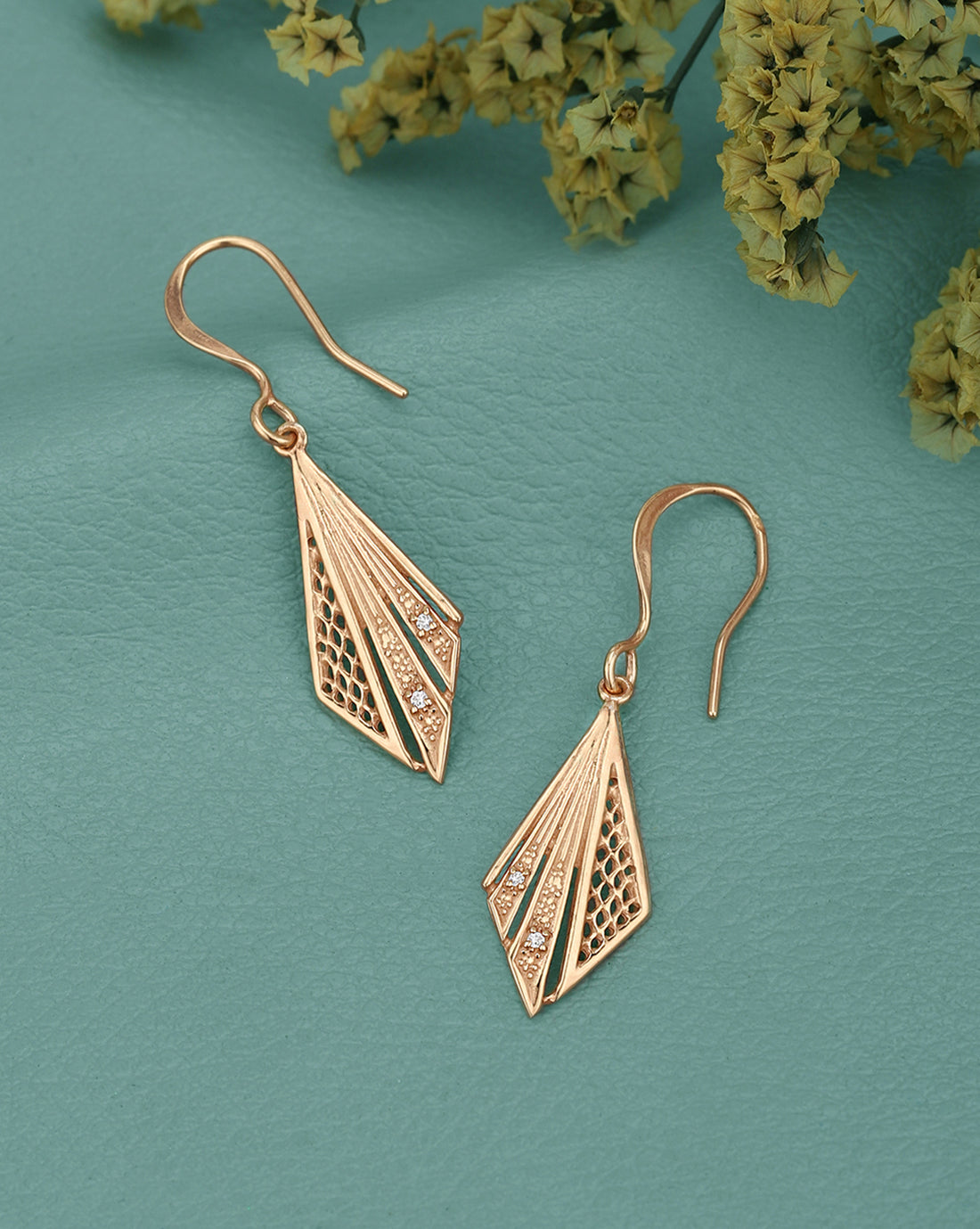 925 Sterling Silver 18kt Rose Gold Plated CZ Triangular Drop Earring