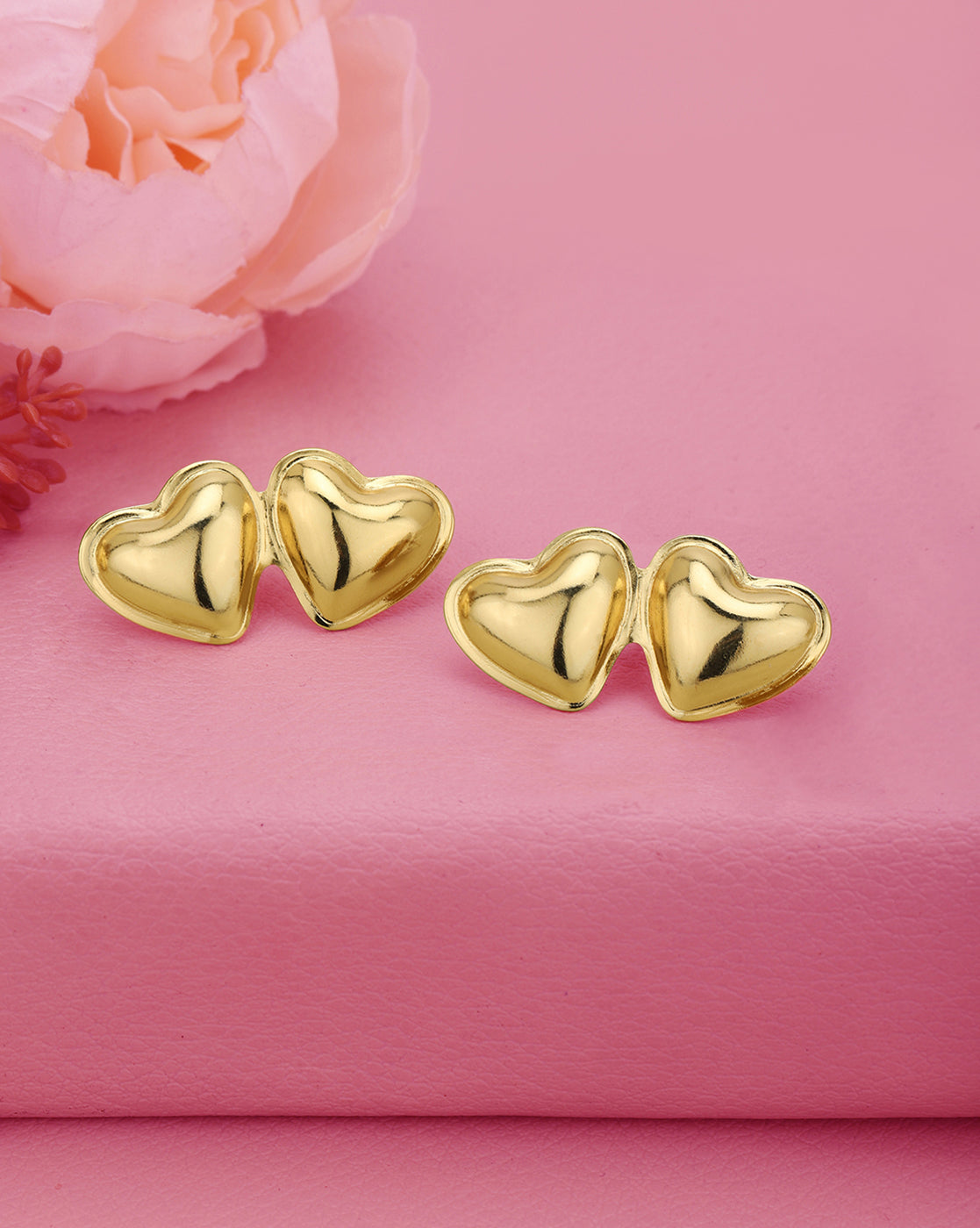 Gold Plated Minimal Twin Heart Stud Earring